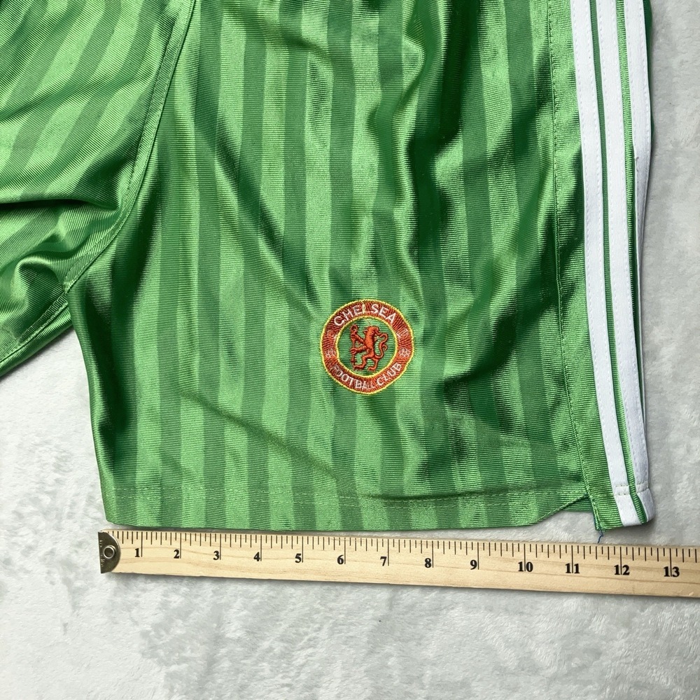 Vintage 90s Manchester United adidas Shorts 3 Stripes Shiny Silky Dazzle Green - Picture 9 of 10